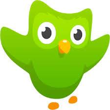 Green cartoon owl with wide eyes and orange beak and feet, representing the Duolingo language-learning app mascot on a white background.