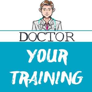 Illustration of a doctor above the words "Doctor Your Training" in bold text on a blue and white background.