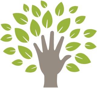 A graphic of a hand shaped like a tree trunk with green leaves spreading out to form the tree's foliage.