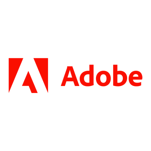 Red Adobe logo with a stylized "A" icon on the left and the word "Adobe" in red text on the right, set against a light gray background.