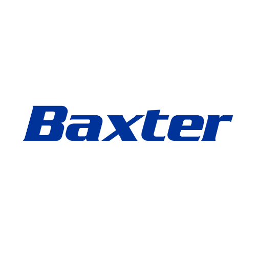 The image shows the word "Baxter" in bold blue letters on a plain white background.