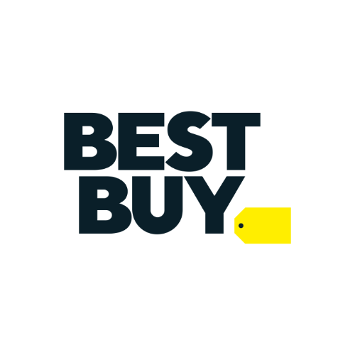 Best Buy logo with bold black text "BEST BUY" and a small yellow price tag graphic on a light gray background.