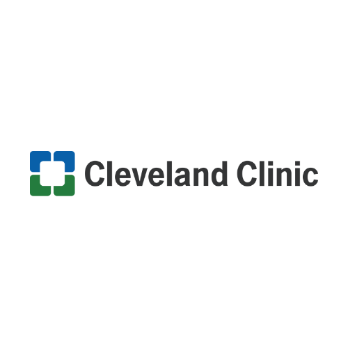 Cleveland Clinic logo with a blue and green geometric cross symbol to the left of the text "Cleveland Clinic" in gray font on a white background.