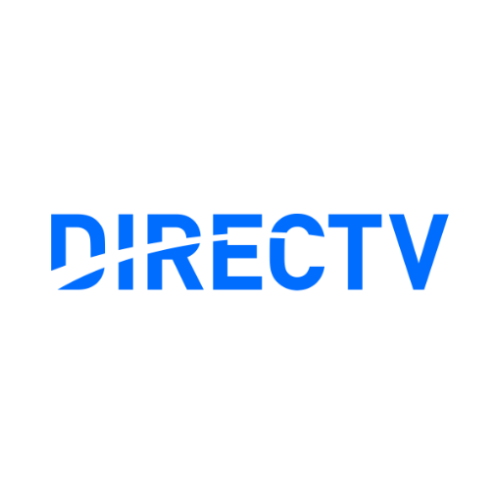 DIRECTV logo in blue capital letters with a curved line cutting through the first part of the text, displayed on a light gray background.