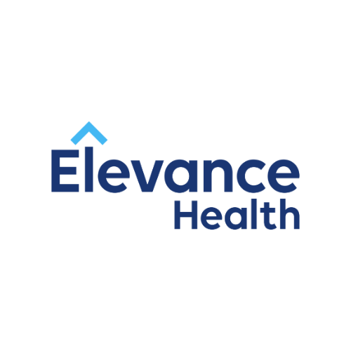 Elevance Health logo with "Elevance" in bold blue font and a blue upward-pointing caret above the first "E," followed by "Health" in a lighter blue font on a white background.