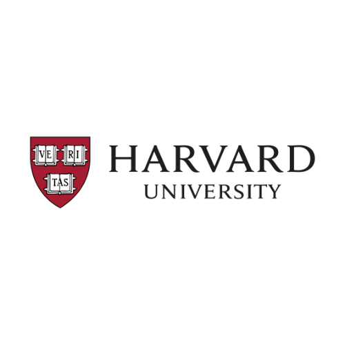 Harvard University logo featuring a red shield with the Latin motto "Veritas" on three books, next to the words "Harvard University" in black text.
