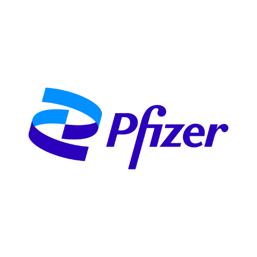 Pfizer logo with a blue and purple spiral design to the left of the company name "Pfizer" in stylized text on a white background.