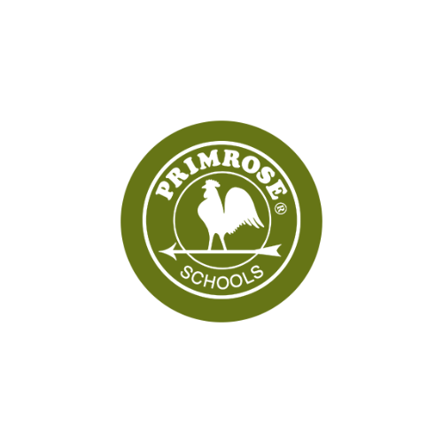Primrose Schools logo featuring a white rooster in a green circle with the words "Primrose Schools" around the border.