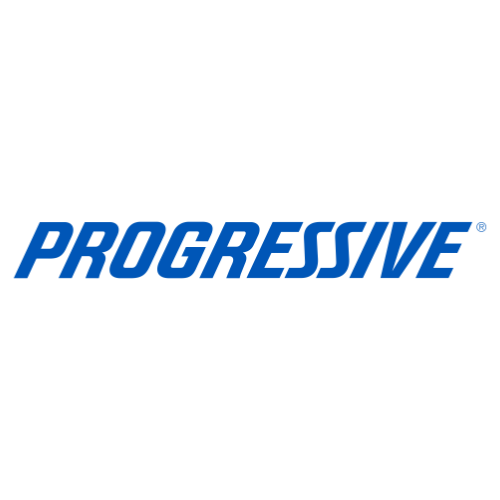 The Progressive logo in bold, blue, uppercase letters on a light gray background.