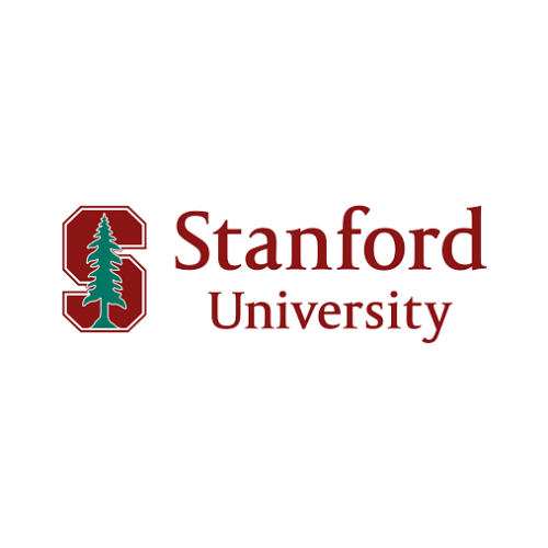 Stanford University logo featuring a red block "S" with a green tree and the words "Stanford University" in red text.
