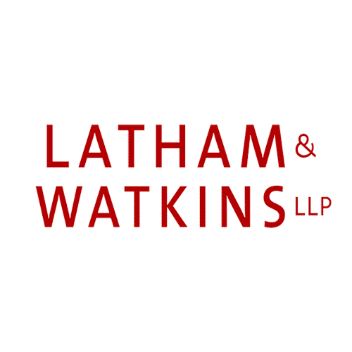 The logo features the text "LATHAM & WATKINS LLP" in red capital letters on a light gray background.