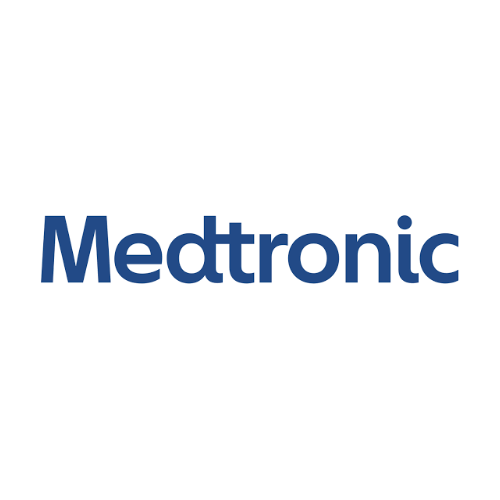 Medtronic logo with the company name in blue bold sans-serif letters on a white background.