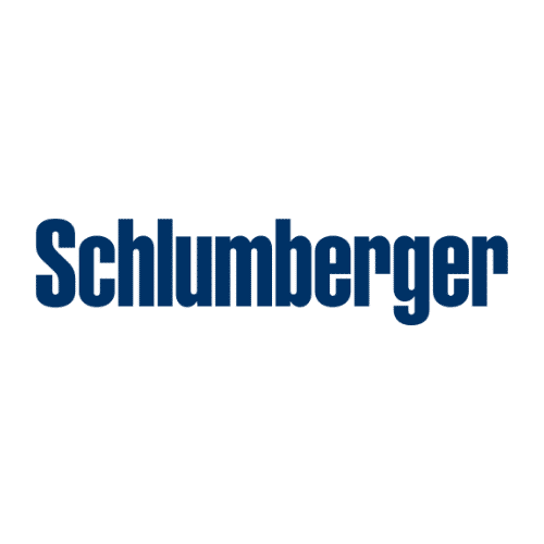 The Schlumberger logo features the company name in bold, dark blue letters on a light gray background.