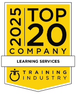 A yellow badge with "2025 Top 20 Company, Learning Services" and the Training Industry logo.
